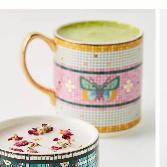 Anthropologie Pink and Gold Butterfly Mug - Picture 4 of 13